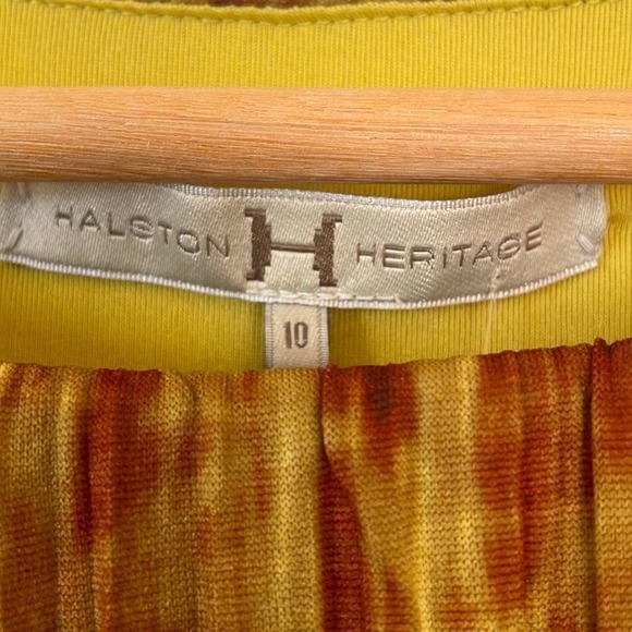 Halston Heritage brown mustard abstract bodycon ruched wiggle Dress 10 - Picture 4 of 6